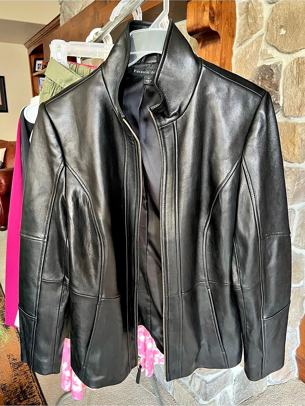 Authentic real heavy leather Preston & York Black Leather-Look Jacket Size Small